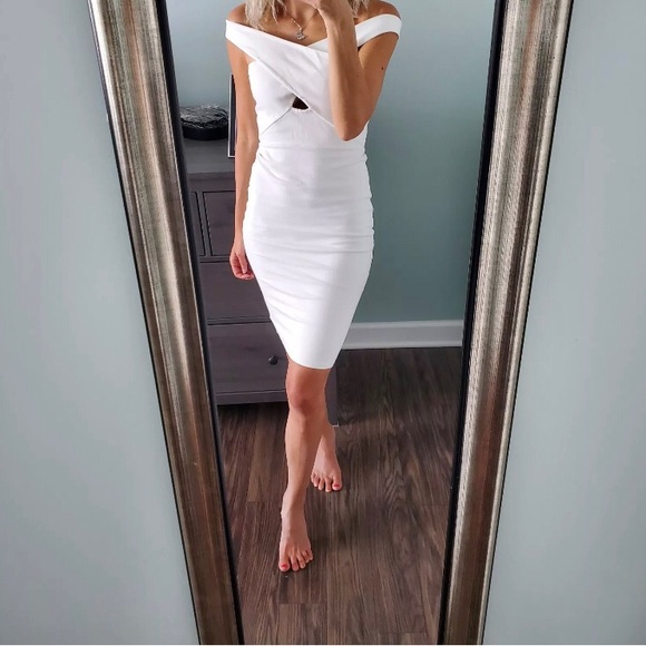 Mason Dresses & Skirts - MASON WOMENS WHITE SHEATH DRESS OFF SHOULDER JERSEY MIDI NYE PARTY LARGE